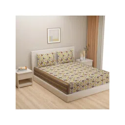 Swayam Vedic Floral Brown & Yellow 180 TC Cotton King Bedsheet with 2 Pillow covers-picture-29