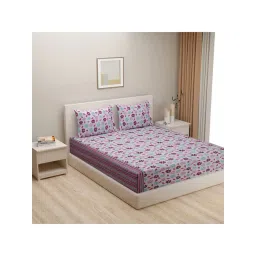 Swayam Vedic Floral Pink & Brown 180 TC Cotton King Bedsheet with 2 Pillow covers-picture-28