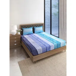 Swayam Vedic Geometric Blue & Teal 144 TC Cotton Double Bedsheet with 2 Pillow Covers-image-7