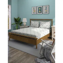 SWAYAM White & Blue Floral Printed Cotton Fitted 240 TC King Bedsheet Set-1.98 m x 1.82 m-picture-20