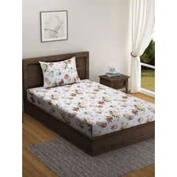 SWAYAM White & Brown Floral 200 TC Cotton Single Bedsheet with 1 Pillow Cover-picture-11