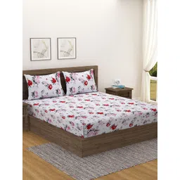SWAYAM White & Pink Floral 200 TC King Bedsheet with 2 Pillow Covers-picture-22