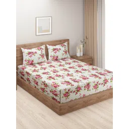 SWAYAM White & Pink Floral Cotton 160 TC Queen Bedsheet With 2 Pillow Covers-picture-23