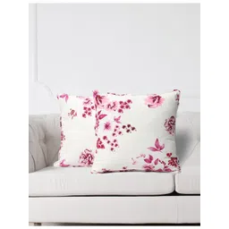 SWAYAM White & Pink Set of 2 Floral Square Cushion Covers-picture-32