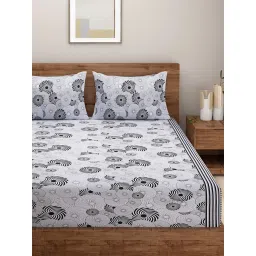 Swayam White Cotton Abstract King Bed Sheets 2 Pillow Covers image 3