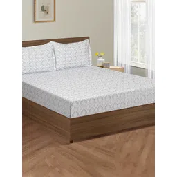 SWAYAM Zinnia Blue & White Abstract Cotton 250 TC King Bedsheet With 2 Pillow Covers-picture-11