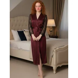SWAZ Satin V-Neck Long Robe With Belt-picture-16