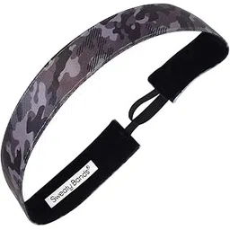 sweaty bands Womens Girls Headband - Non-Slip Velvet-Lined Workout Hairband - Booty Camp Camo Black Gray 1-Inch-picture-8