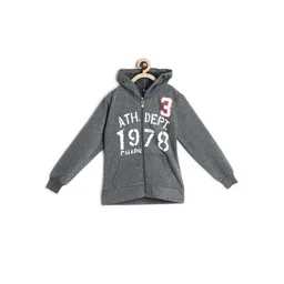 SWEET ANGEL Boys Charcoal Grey Typography Printed Hooded Fleece Front-Open Sweatshirt-picture-40