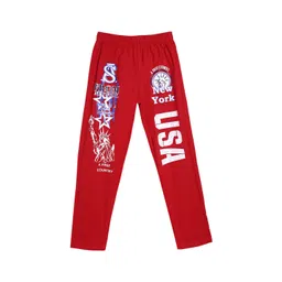 SWEET ANGEL Boys Red & White Printed Pure Cotton Straight-Fit Track Pants-picture-35