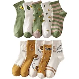 sweet caboodles Women's Calf Length Avocado & Brown Bear Design Socks Set of 10-picture-40