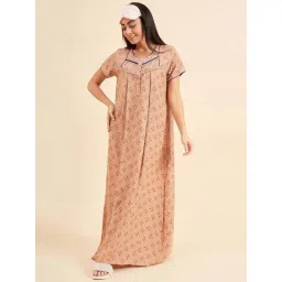 Sweet Dreams Beige Cotton Printed Night Gown-picture-26
