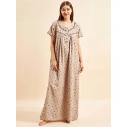 Sweet Dreams Beige Cotton Printed Nighty-picture-41