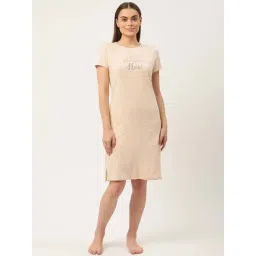 Sweet Dreams Beige Cotton Printed Sleep Tee-picture-14