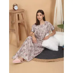 Sweet Dreams Beige Cotton Regular Fit Geometric Print Night Dress-picture-37