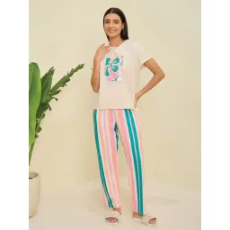 Sweet Dreams Beige Graphic Pyjama Set-picture-27