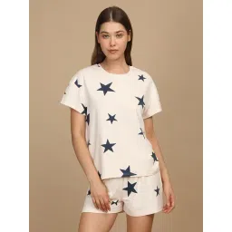 Sweet Dreams Beige Polyester Print Short sleeve T-Shirt and Short-picture-47