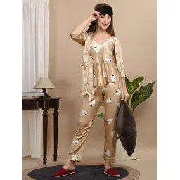 Sweet Dreams Beige Regular Fit Printed Nightsuit image 4