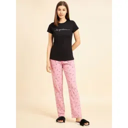 Sweet Dreams Black & Light Pink Printed Top With Lounge Pants-picture-37