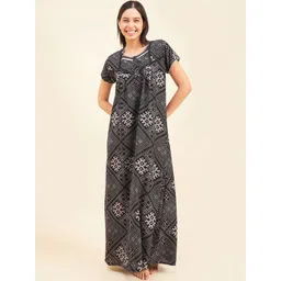 Sweet Dreams Black Geometric Printed Pure Cotton Maxi Nightdress-picture-11