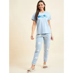 Sweet Dreams Blue & White Cotton Graphic Print T-Shirt With Pyjamas-picture-41