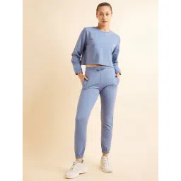 Sweet Dreams Blue Cotton Crop T-Shirt With Joggers-picture-25