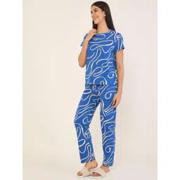 Sweet Dreams Blue Cotton Geometric Pyjama Set-picture-37
