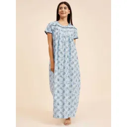 Sweet Dreams Blue Cotton Printed Night Gown-picture-25
