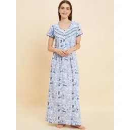 Sweet Dreams Blue Cotton Printed Night Gown-picture-42