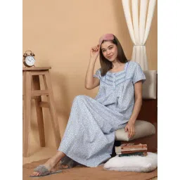 Sweet Dreams Blue Cotton Regular Fit Geometric Print Night Dress-picture-32