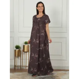 Sweet Dreams Brown Cotton Floral Night Dress-picture-16