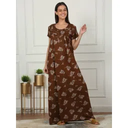 Sweet Dreams Brown Cotton Floral Night Dress-picture-41