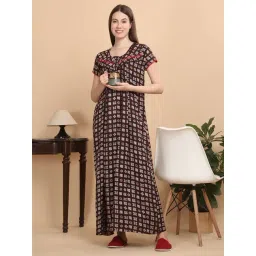 Sweet Dreams Brown Cotton Printed Nighty-picture-23
