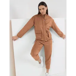 Sweet Dreams Brown Fleece Solid Full Sleeves Jacket and Pyjama-picture-36