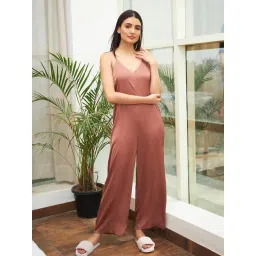 Sweet Dreams Brown Satin Solid Sleeveless Jumpsuit-picture-30