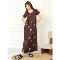 Sweet Dreams Brown Viscose Regular Fit Floral Short Sleeves Nightdress-picture-34