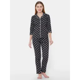 Sweet Dreams Coal Black Cotton Polka Dots Shirt Pyjamas Set-picture-24