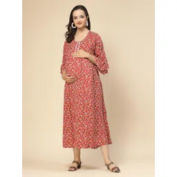 Sweet Dreams Floral Printed Lace Maternity & Feeding Zip Midi Nightdress-picture-11