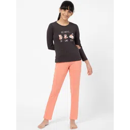 Sweet Dreams Girls Charcoal & Peach Printed Cotton Night suit-picture-11