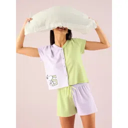 Sweet Dreams Green Cotton Color-Block Short sleeve Top and Short-picture-17