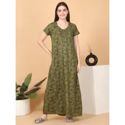 Sweet Dreams Green Cotton Floral Night Dress-picture-37