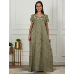 Sweet Dreams Green Cotton Floral Night Dress-picture-41