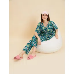Sweet Dreams Green Cotton Floral Print Kaftan Pyjama Set image 4