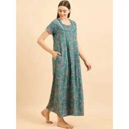 Sweet Dreams Green Cotton Printed Night Gown-picture-18