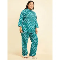Sweet Dreams Green Cotton Printed Plus Size Shirt & Pyjama Set-picture-43