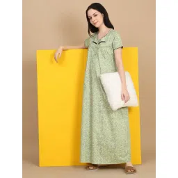 Sweet Dreams Green Cotton Regular Fit Floral Print Night Dress-picture-32