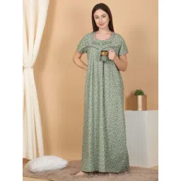 Sweet Dreams Green Cotton Regular Fit Printed Nighty-picture-32