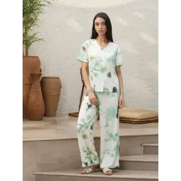 Sweet Dreams Green Satin Abstract Pyjama Set-picture-12