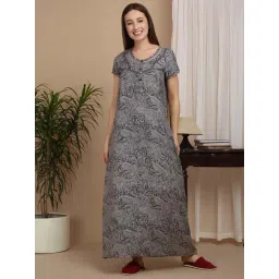 Sweet Dreams Grey & Black Cotton Printed Nighty-picture-26
