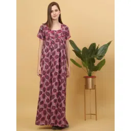 Sweet Dreams Grey & Purple Cotton Printed Nighty-picture-25